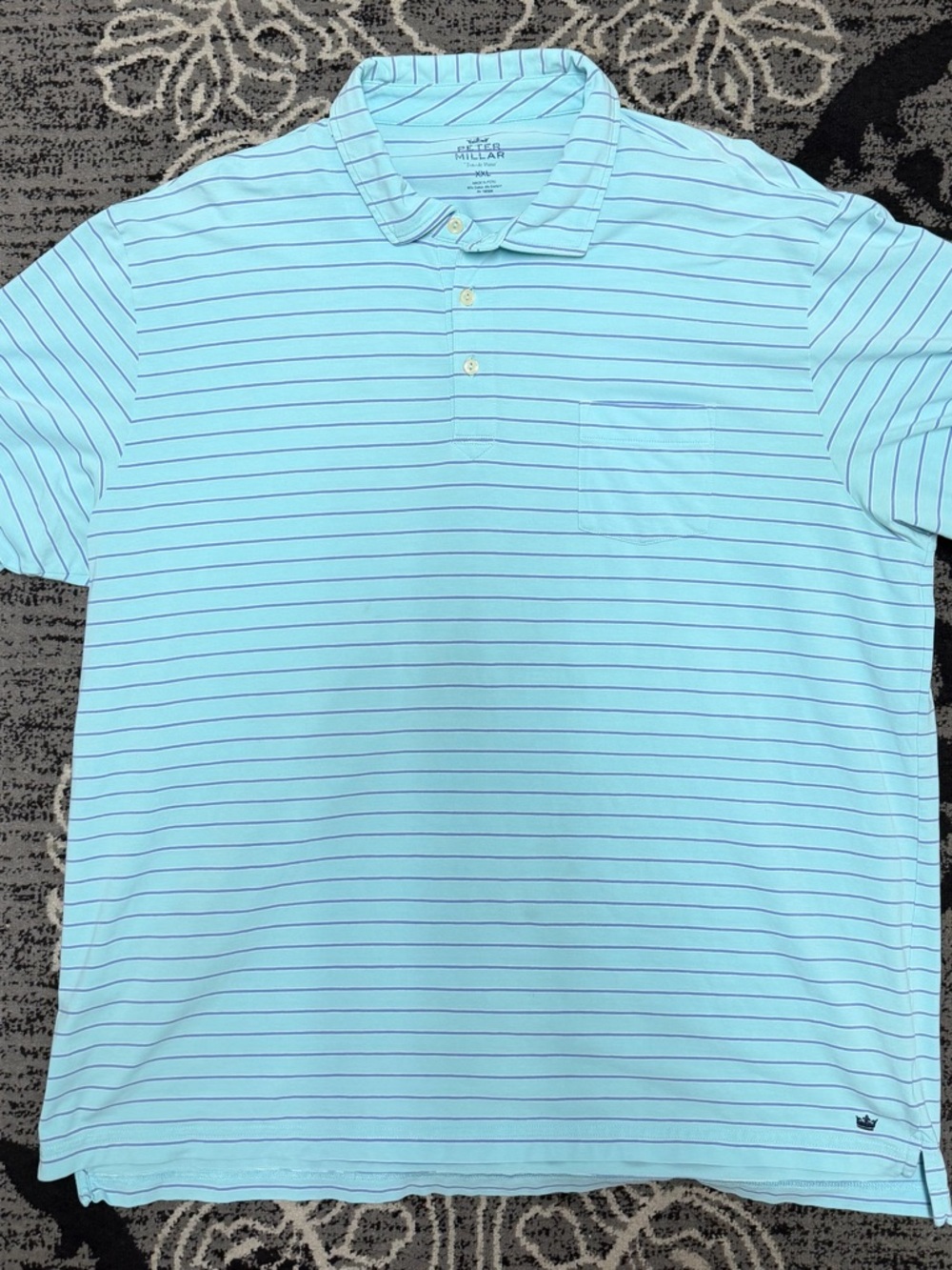 Peter Millar Light Blue Polo with Thin Navy Stripes